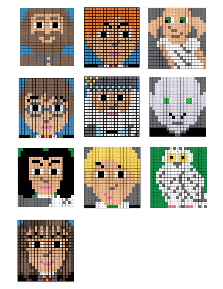 Harry Potter characters in pixel coloring pages