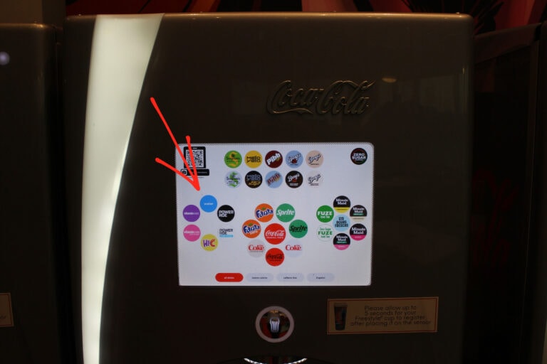 soda choices on touch screen of coke freestyle machine