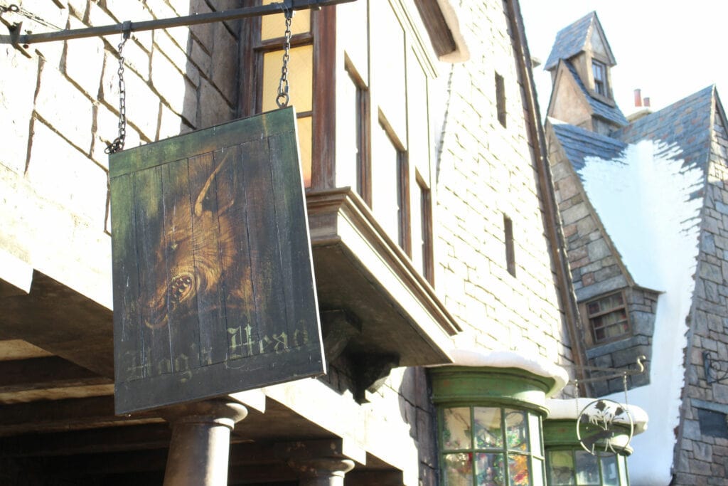 hog's head pub sign in wizarding world of Harry Potter