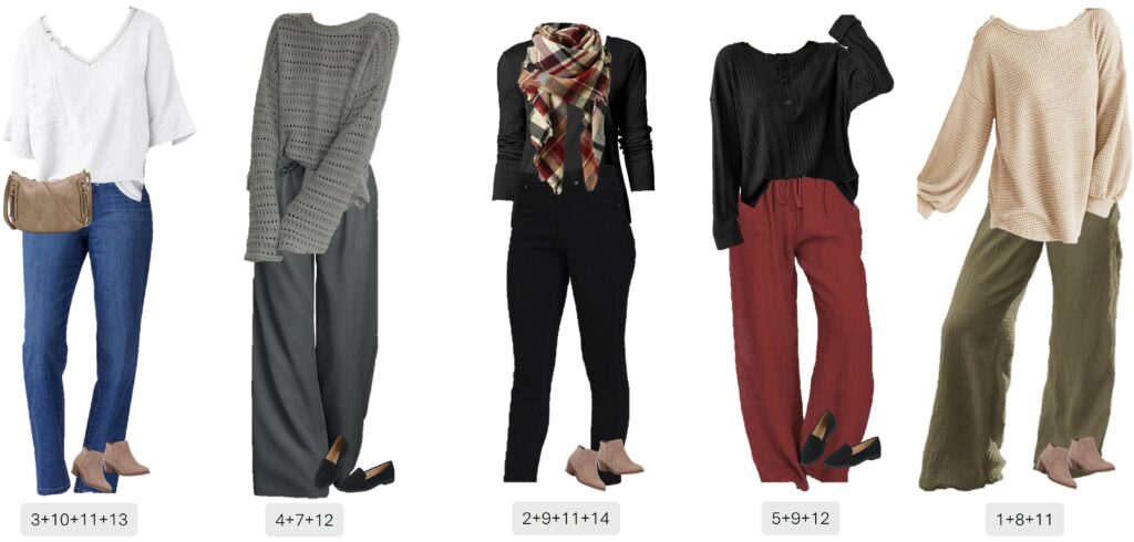 A capsule wardrobe collage showcasing women's outfits in various colors for fall.